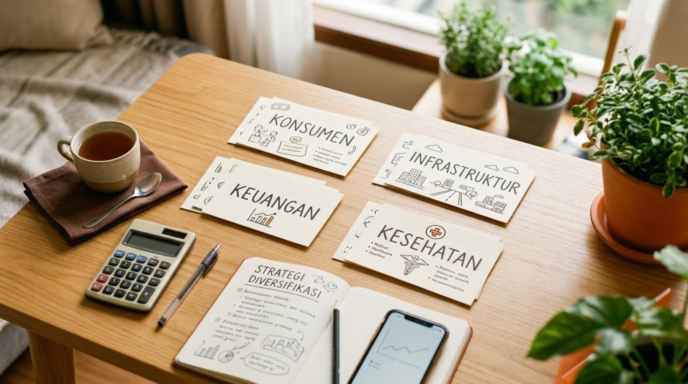 Kartu sektor disusun di meja sebagai contoh diversifikasi